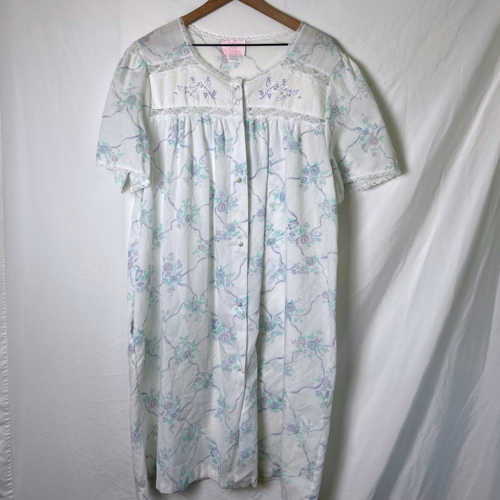 Just For Women Vintage Floral Lace Embroidered Nightgown Robe Set Size 2X White